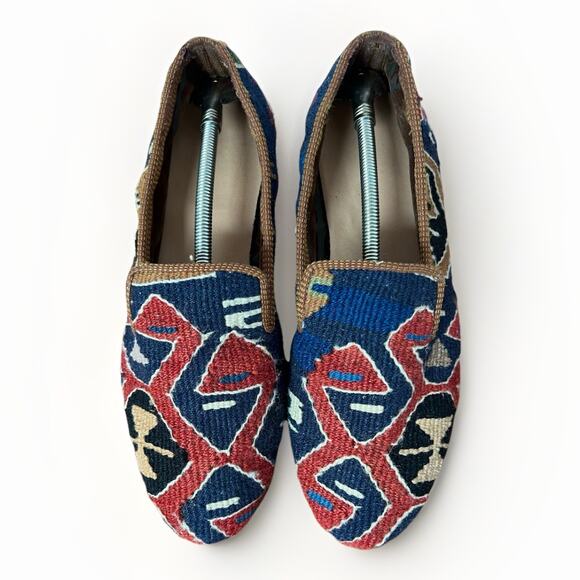 VTG Turkish Kilim Carpet Wool Woven Loafer Flat Shoes Handmade Aztec Unisex *See - Picture 8 of 12